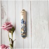 Blue and Ivory Crystaled Hand Painted Flower Mezuz | Mezuzahs | Judaic