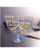 Crystaled Deep Blue Hand Painted Pomegranate Menor | Hanukkah | Judaic