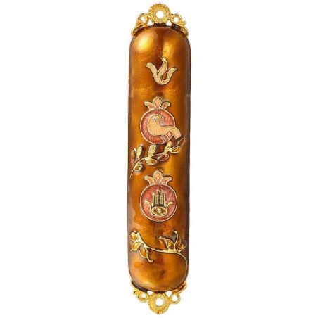 Earthy Red Hand Painted Hamsa and Dove Crystaled M | Mezuzahs | Judaic