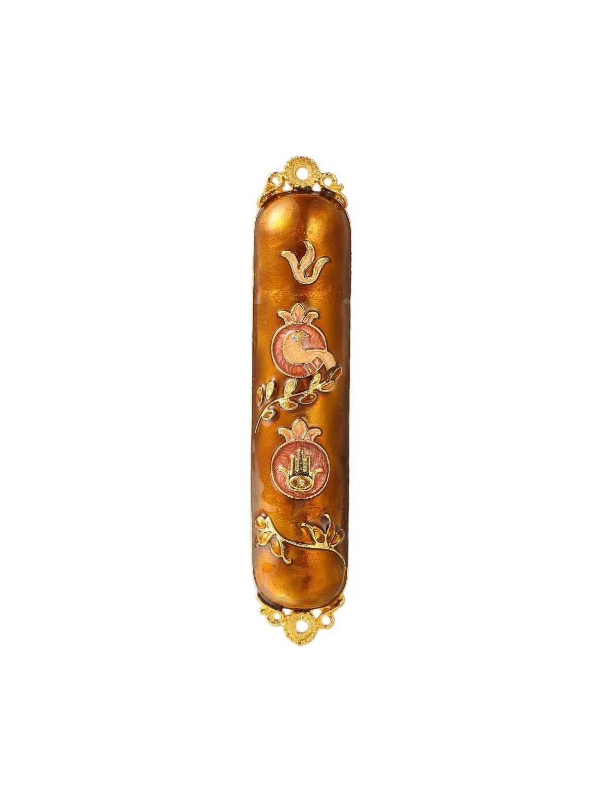 Earthy Red Hand Painted Hamsa and Dove Crystaled M | Mezuzahs | Judaic