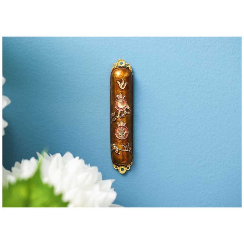 Earthy Red Hand Painted Hamsa and Dove Crystaled M | Mezuzahs | Judaic