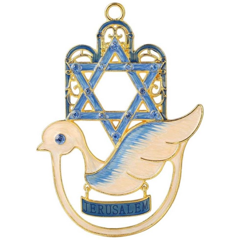 Crystaled Dove Hamsa Wall Hanging | Art | Judaica