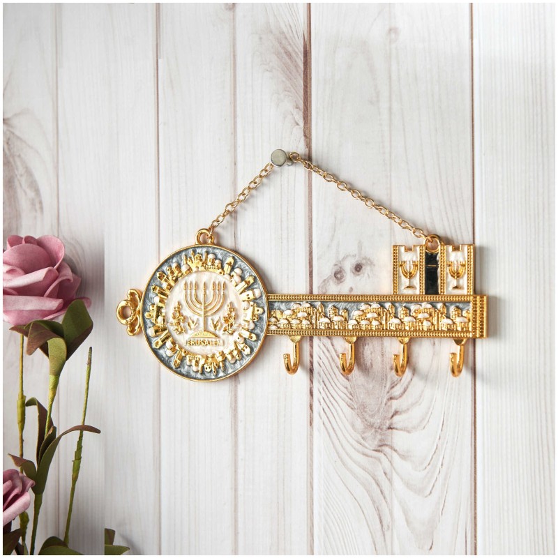 Hand-Painted Menorah and Jerusalem Hanging Wall Ho | Art | Judaica