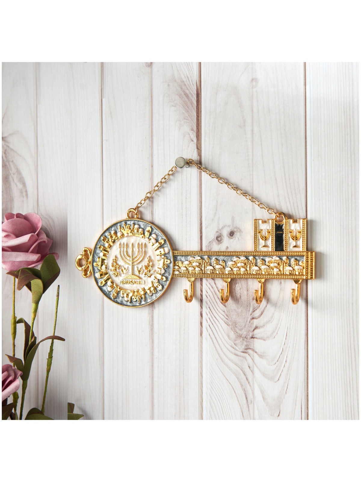 Hand-Painted Menorah and Jerusalem Hanging Wall Ho | Art | Judaica