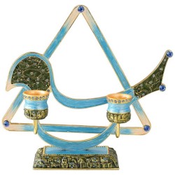 Teal Modern Bird Design Oil Candlesticks | Candle Holders | Judaica