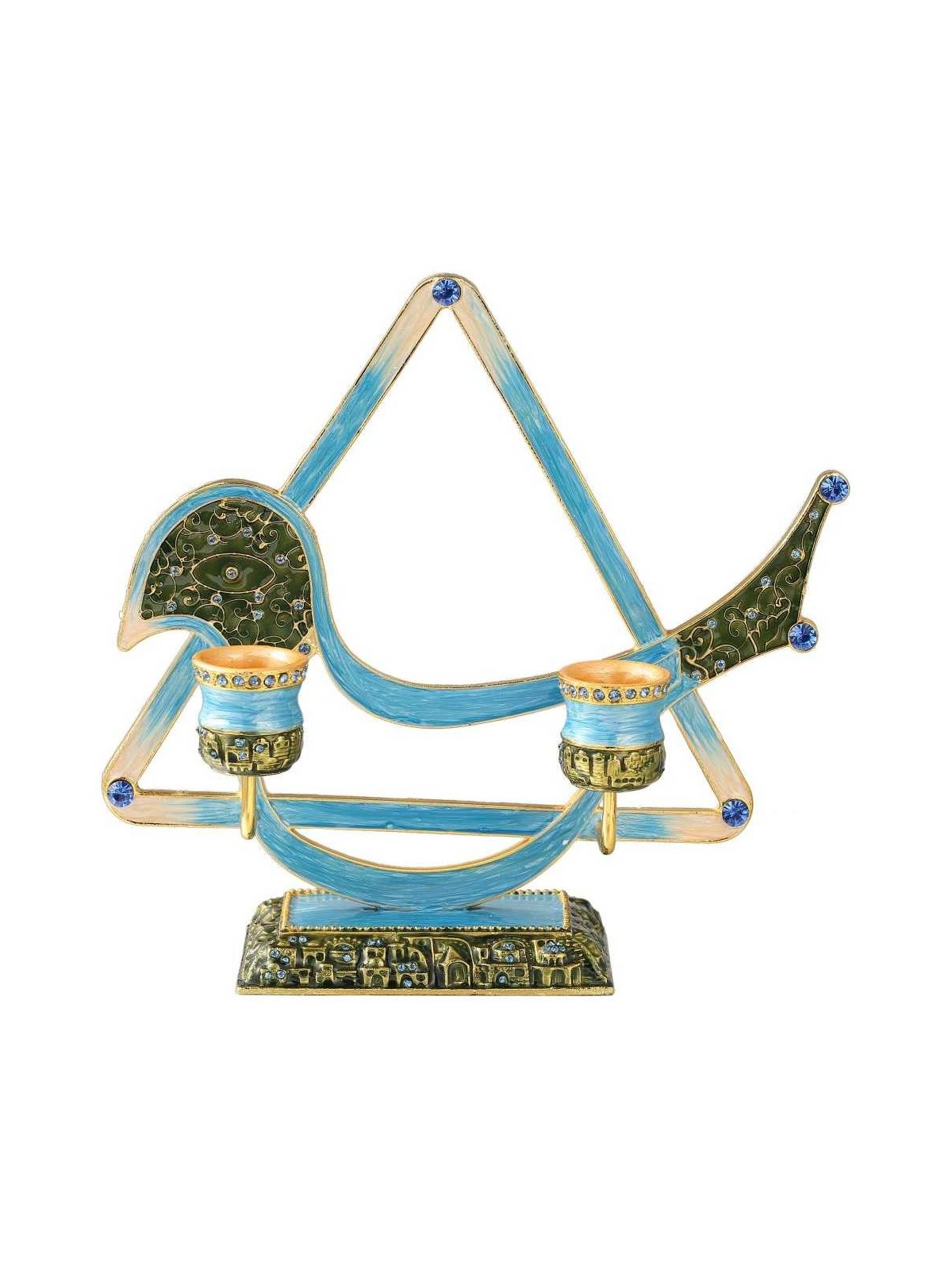 Teal Modern Bird Design Oil Candlesticks | Candle Holders | Judaica