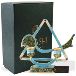 Teal Modern Bird Design Oil Candlesticks | Candle Holders | Judaica