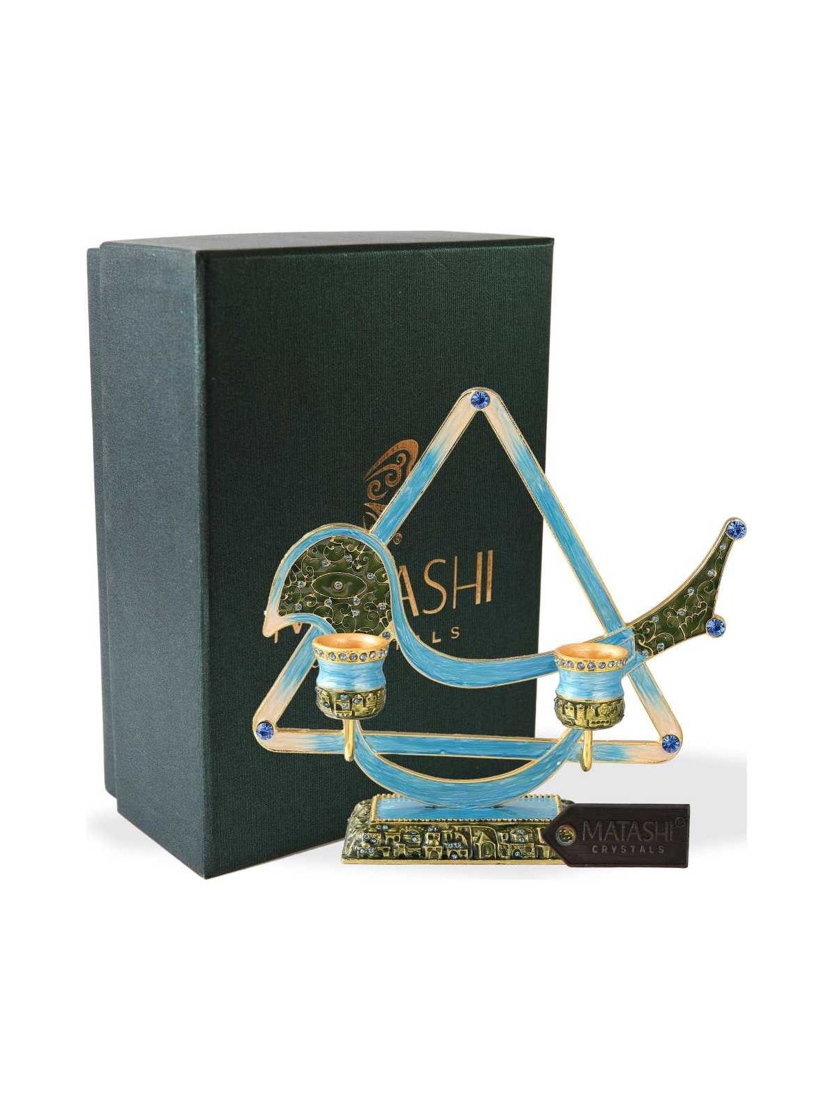 Teal Modern Bird Design Oil Candlesticks | Candle Holders | Judaica