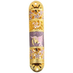 Gold and Purple Crystaled Hand Painted Floral Mezu | Mezuzahs | Judaic