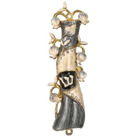 Gray and White Hand Painted Crystalled Pomegranate | Mezuzahs | Judaic