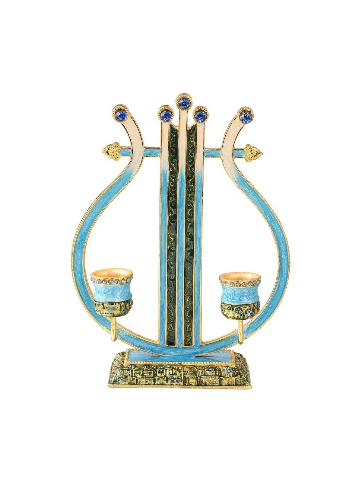 Teal Vintage Harp Oil Candlesticks | Candle Holders | Judaica