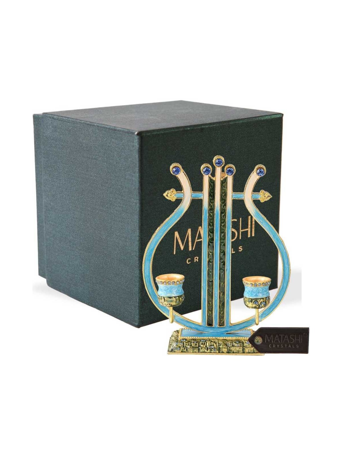 Teal Vintage Harp Oil Candlesticks | Candle Holders | Judaica