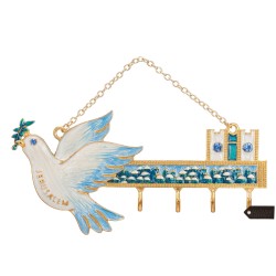 Hand-Painted Blue and Ivory Jerusalem & Dove Wall  | Art | Judaica