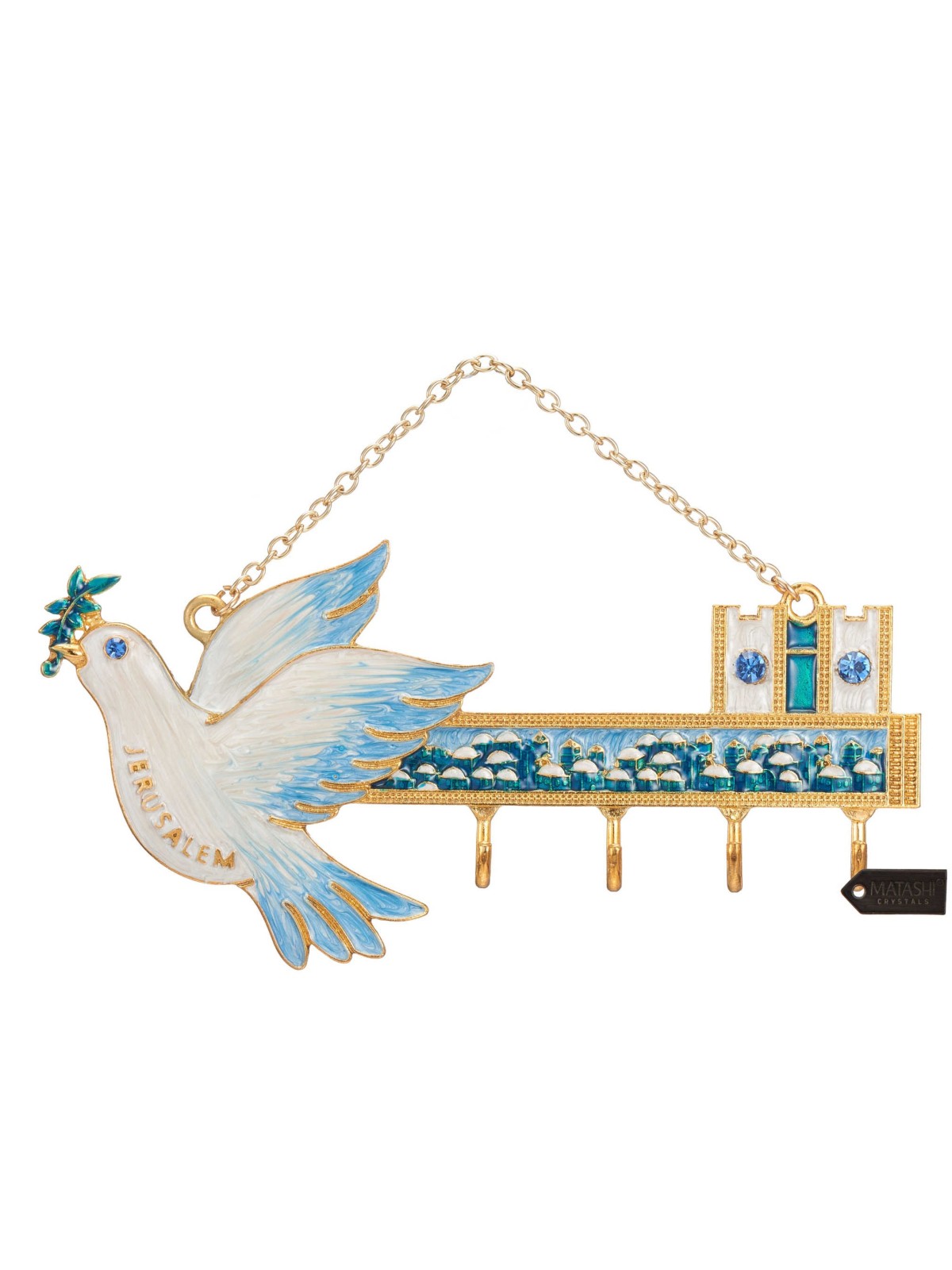 Hand-Painted Blue and Ivory Jerusalem & Dove Wall  | Art | Judaica