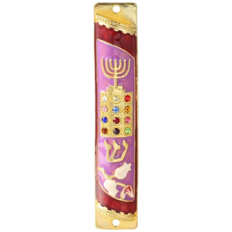 Crystaled Lavender and Red Hand Painted Menorah &  | Mezuzahs | Judaic