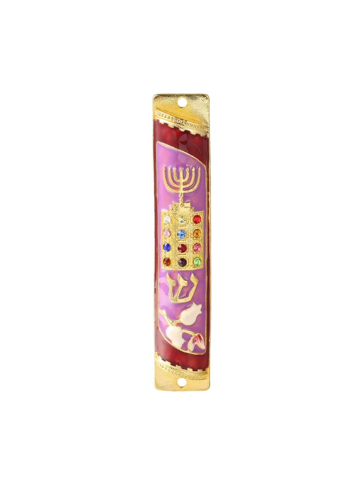 Crystaled Lavender and Red Hand Painted Menorah &  | Mezuzahs | Judaic