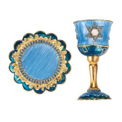 Blue and Gold Hand-Painted Star of David Stemmed K | Kiddush Cups | Ju