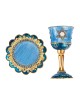 Blue and Gold Hand-Painted Star of David Stemmed K | Kiddush Cups | Ju