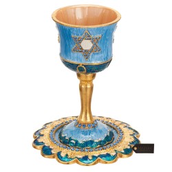 Blue and Gold Hand-Painted Star of David Stemmed K | Kiddush Cups | Ju