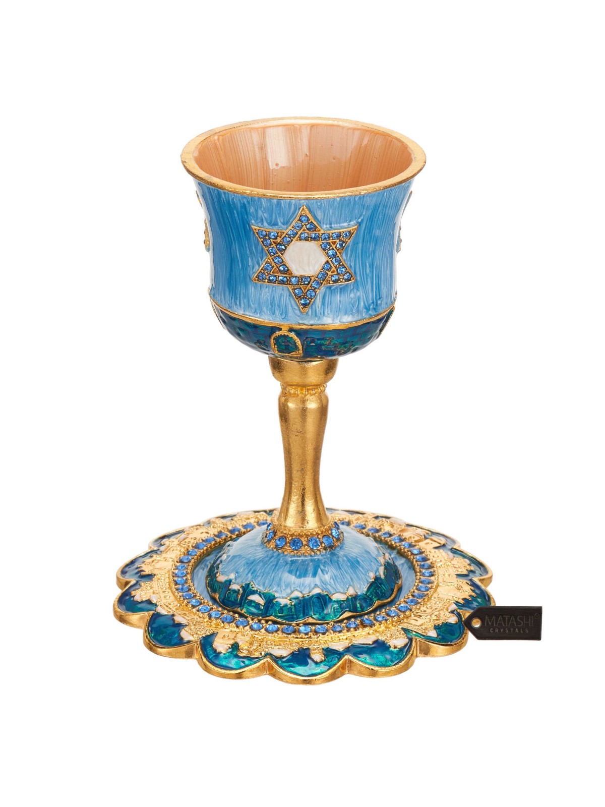 Blue and Gold Hand-Painted Star of David Stemmed K | Kiddush Cups | Ju