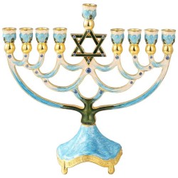 Teal Hand Painted Star of David Crystaled Menorah  | Hanukkah | Judaic