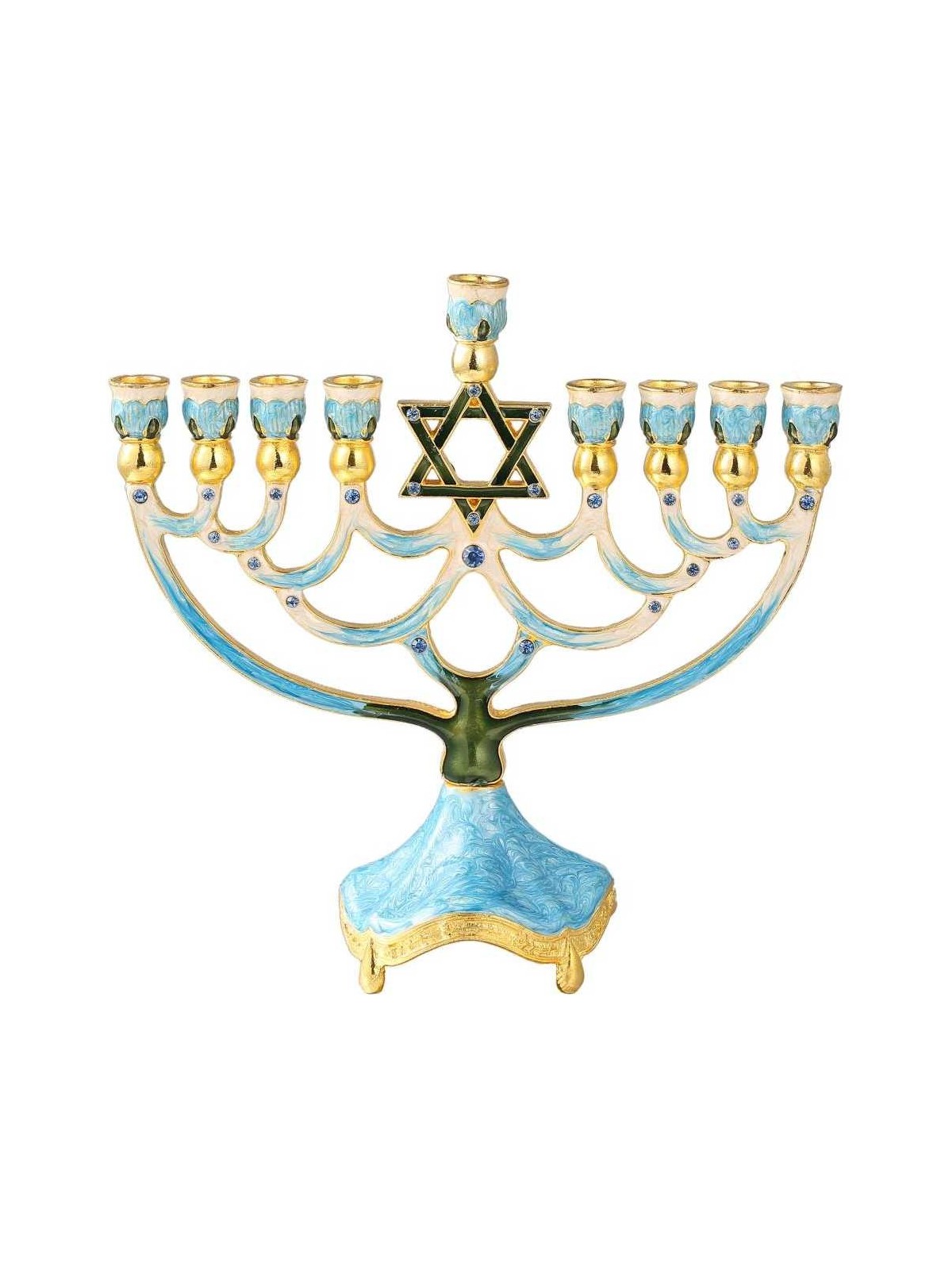 Teal Hand Painted Star of David Crystaled Menorah  | Hanukkah | Judaic