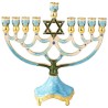 Teal Hand Painted Star of David Crystaled Menorah  | Hanukkah | Judaic