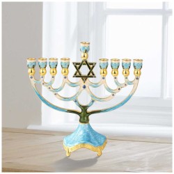 Teal Hand Painted Star of David Crystaled Menorah  | Hanukkah | Judaic