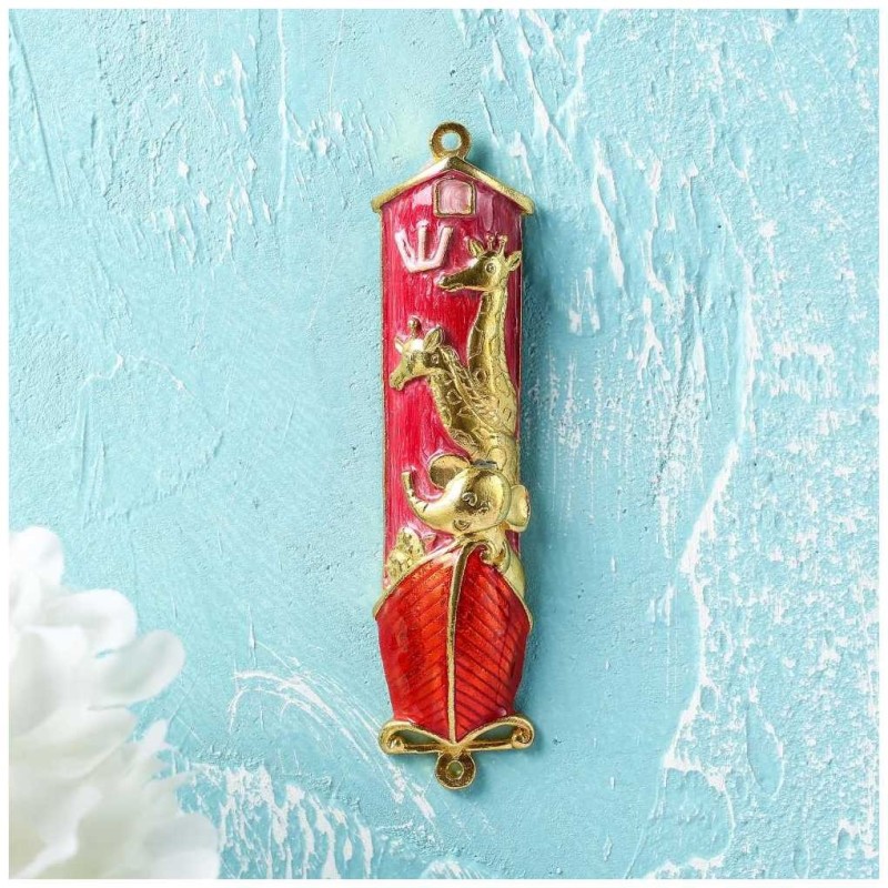 Red and Gold Hand Painted Noah's Ark Crystalled Me | Mezuzahs | Judaic