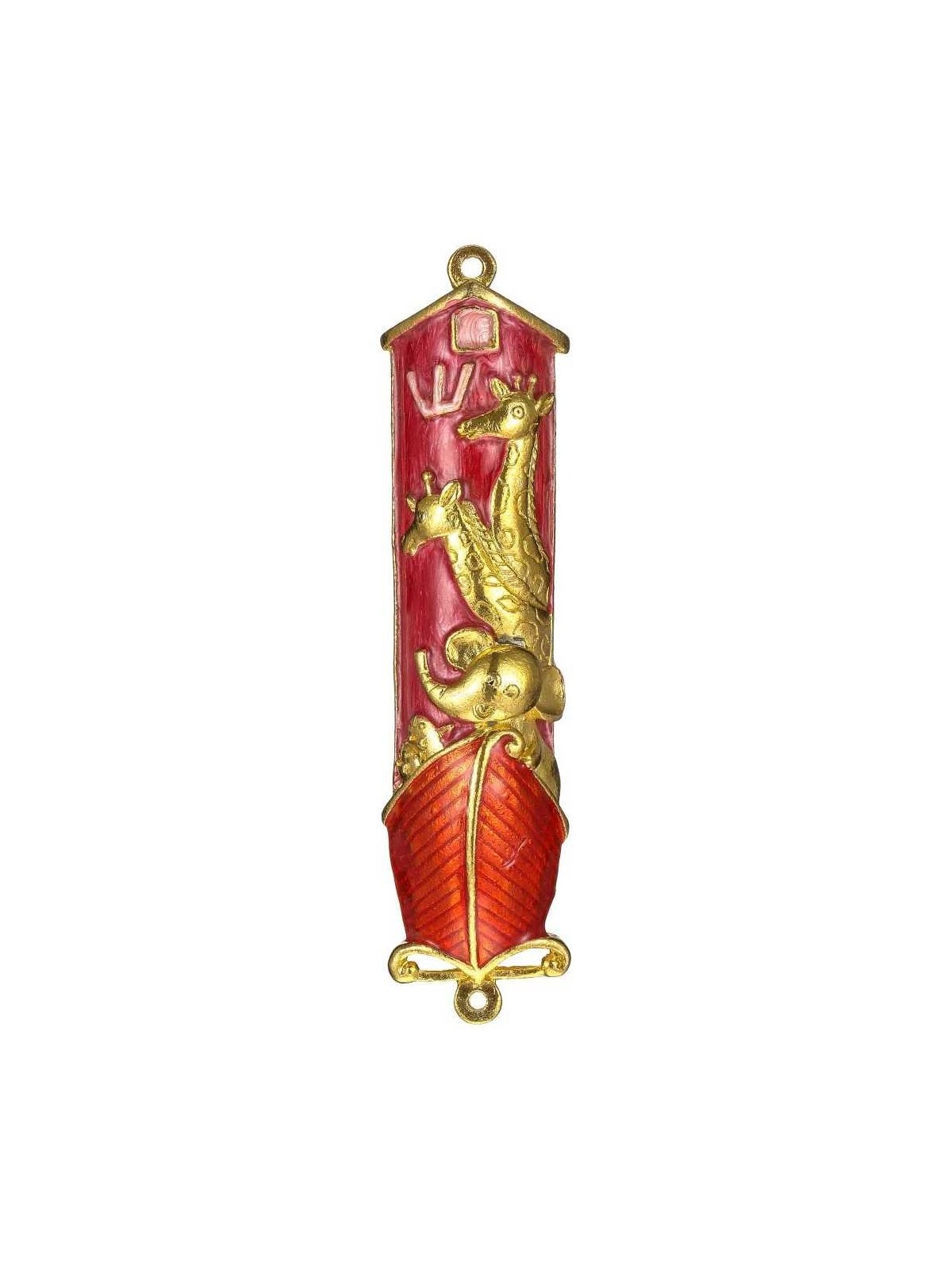 Red and Gold Hand Painted Noah's Ark Crystalled Me | Mezuzahs | Judaic