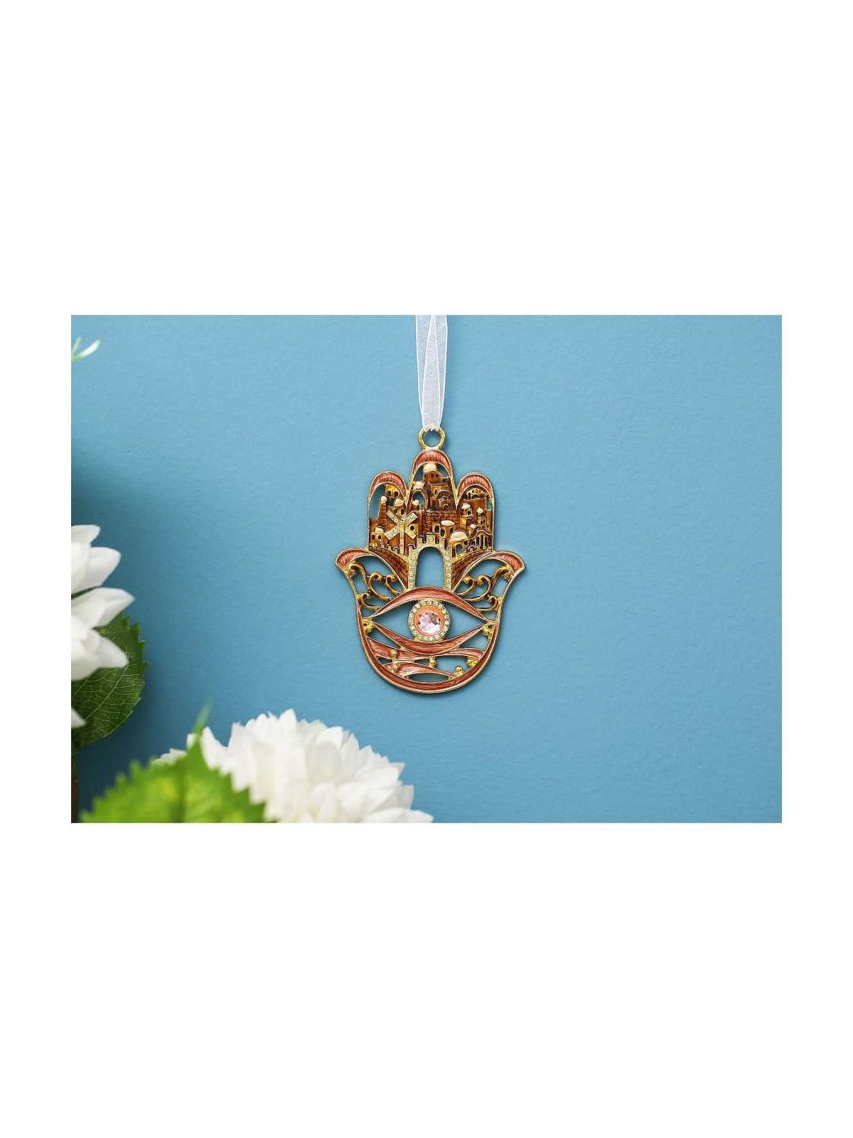 Crystaled Evil Eye Red Hamsa Wall Hanging | Art | Judaica