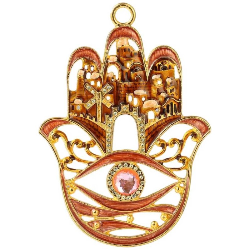 Crystaled Evil Eye Red Hamsa Wall Hanging | Art | Judaica