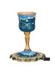 Blue and Gold Hand-Painted Jerusalem Stemmed Kiddu | Kiddush Cups | Ju