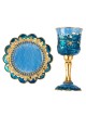 Blue and Gold Hand-Painted Jerusalem Stemmed Kiddu | Kiddush Cups | Ju