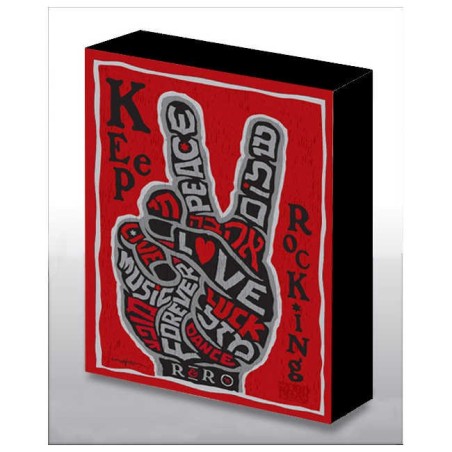 Hand Made Keep Rocking V-Sign Art Wood Panel | Art | Judaica