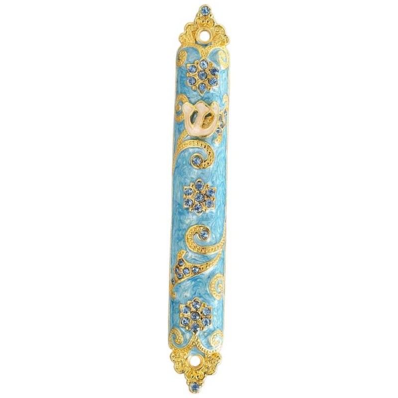 Teal & Floral Swirl Hand Painted Embellished Mezuz | Mezuzahs | Judaic