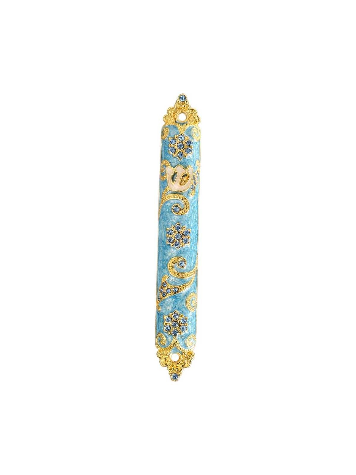 Teal & Floral Swirl Hand Painted Embellished Mezuz | Mezuzahs | Judaic