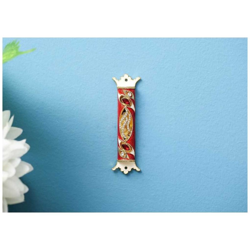 Gold Accented Royal Red Hand Painted Crystalled Me | Mezuzahs | Judaic