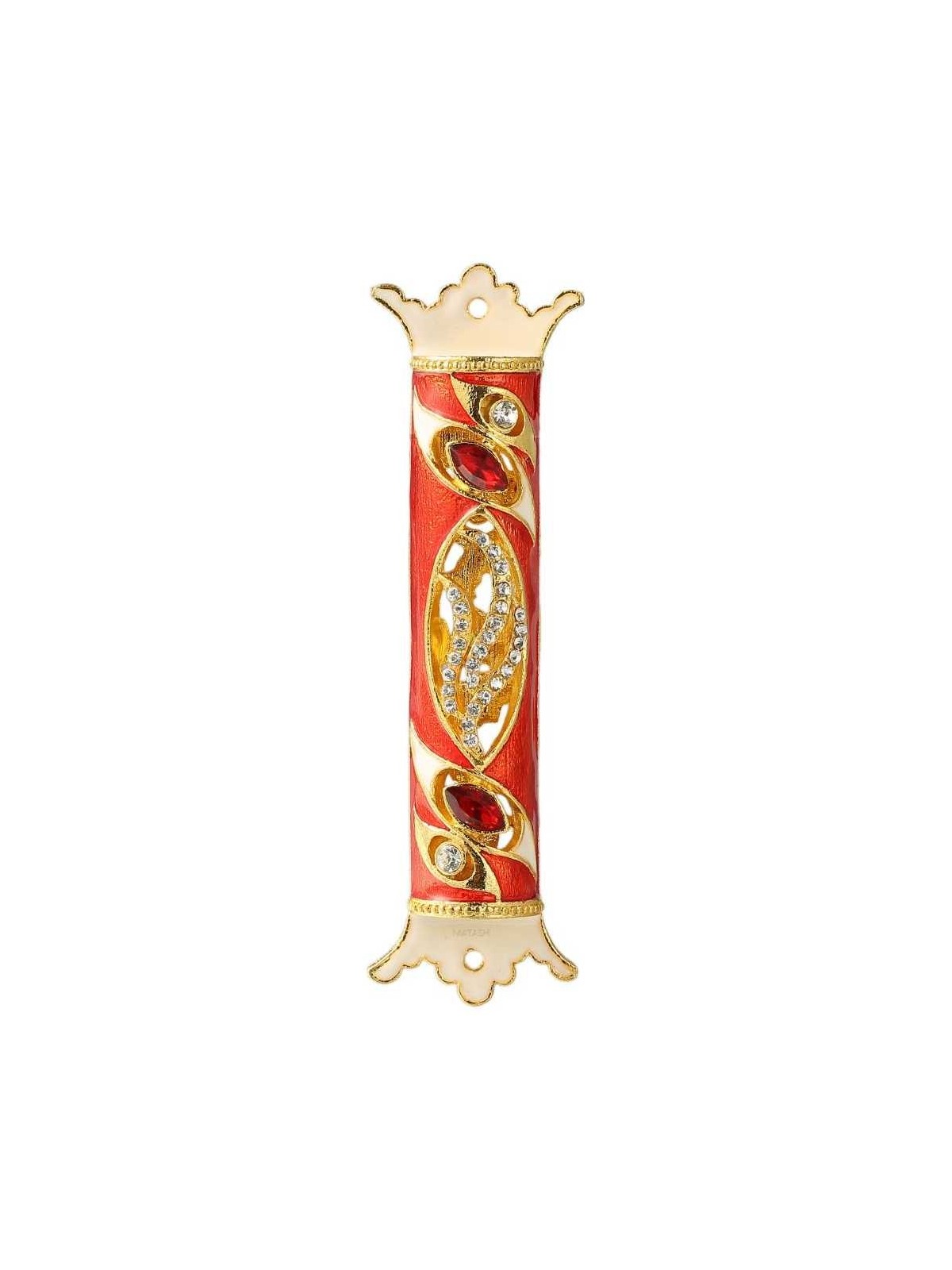 Gold Accented Royal Red Hand Painted Crystalled Me | Mezuzahs | Judaic