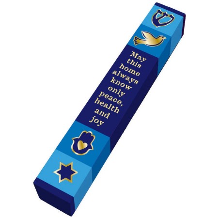 Blue Home Blessing Wood Mezuzah Case | Mezuzahs | Judaica