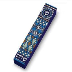 Blue Old Tiles Wood Mezuzah Case | Mezuzahs | Judaica