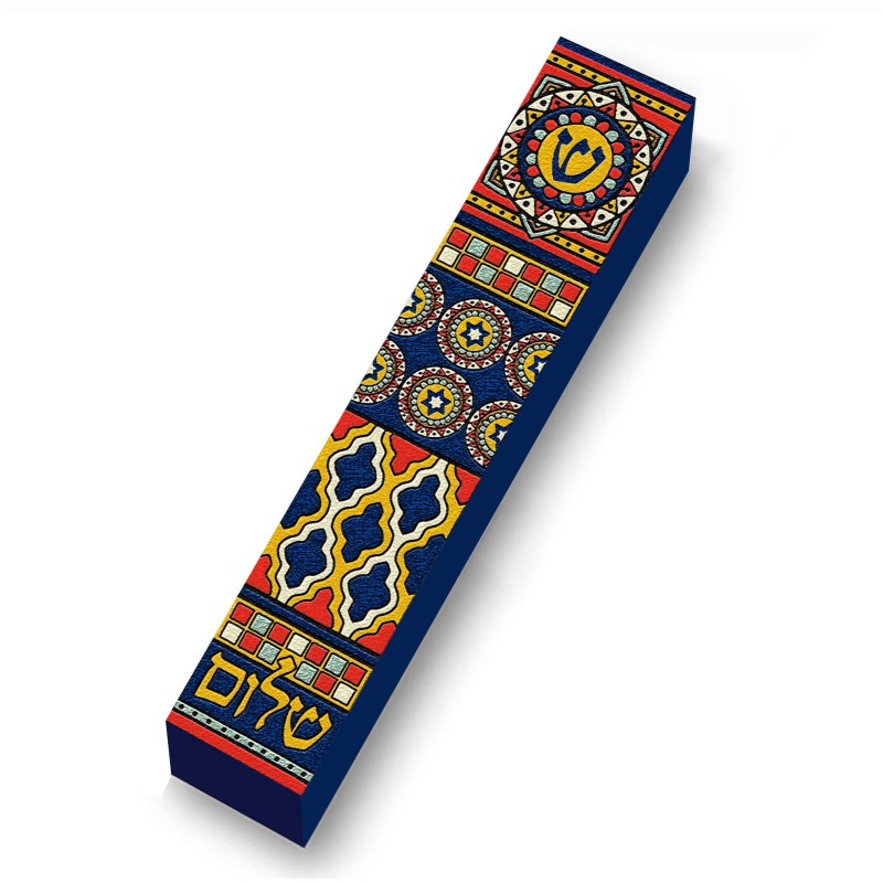 Colorful Old Tiles Wood Mezuzah Case | Mezuzahs | Judaica