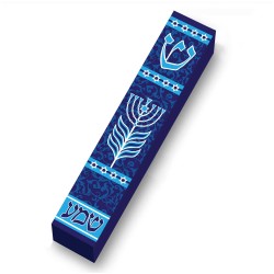 Blue Menorah Shema Wood Mezuzah Case | Mezuzahs | Judaica