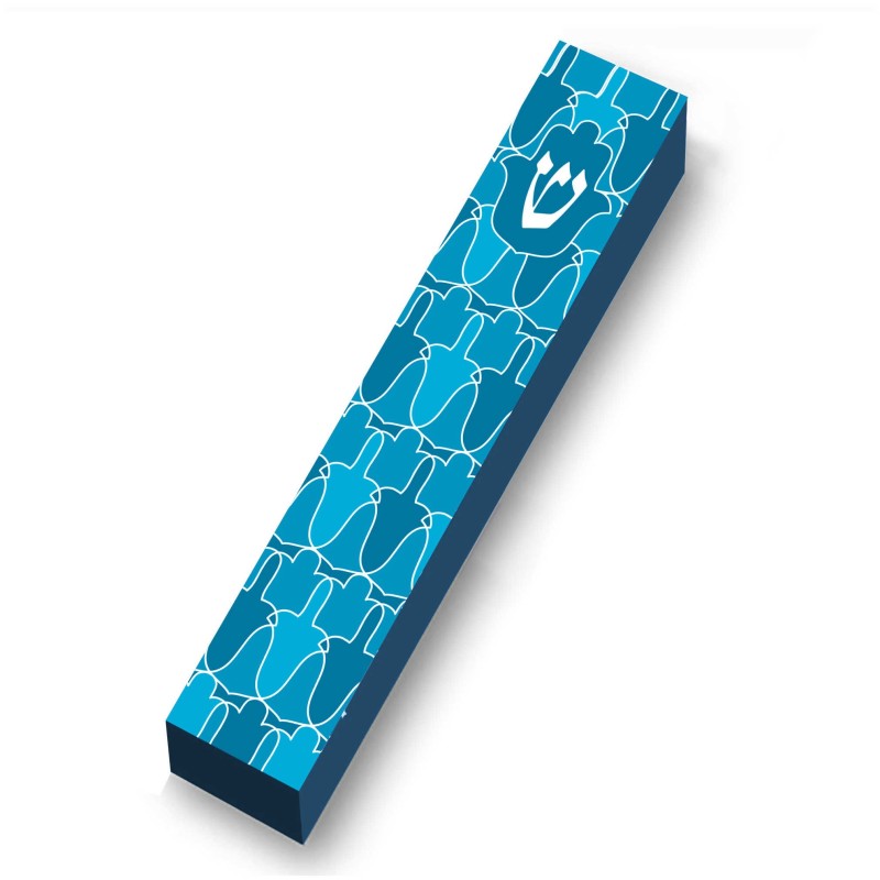 Aqua Hamsa Pattern Wood Mezuzah Case | Mezuzahs | Judaica