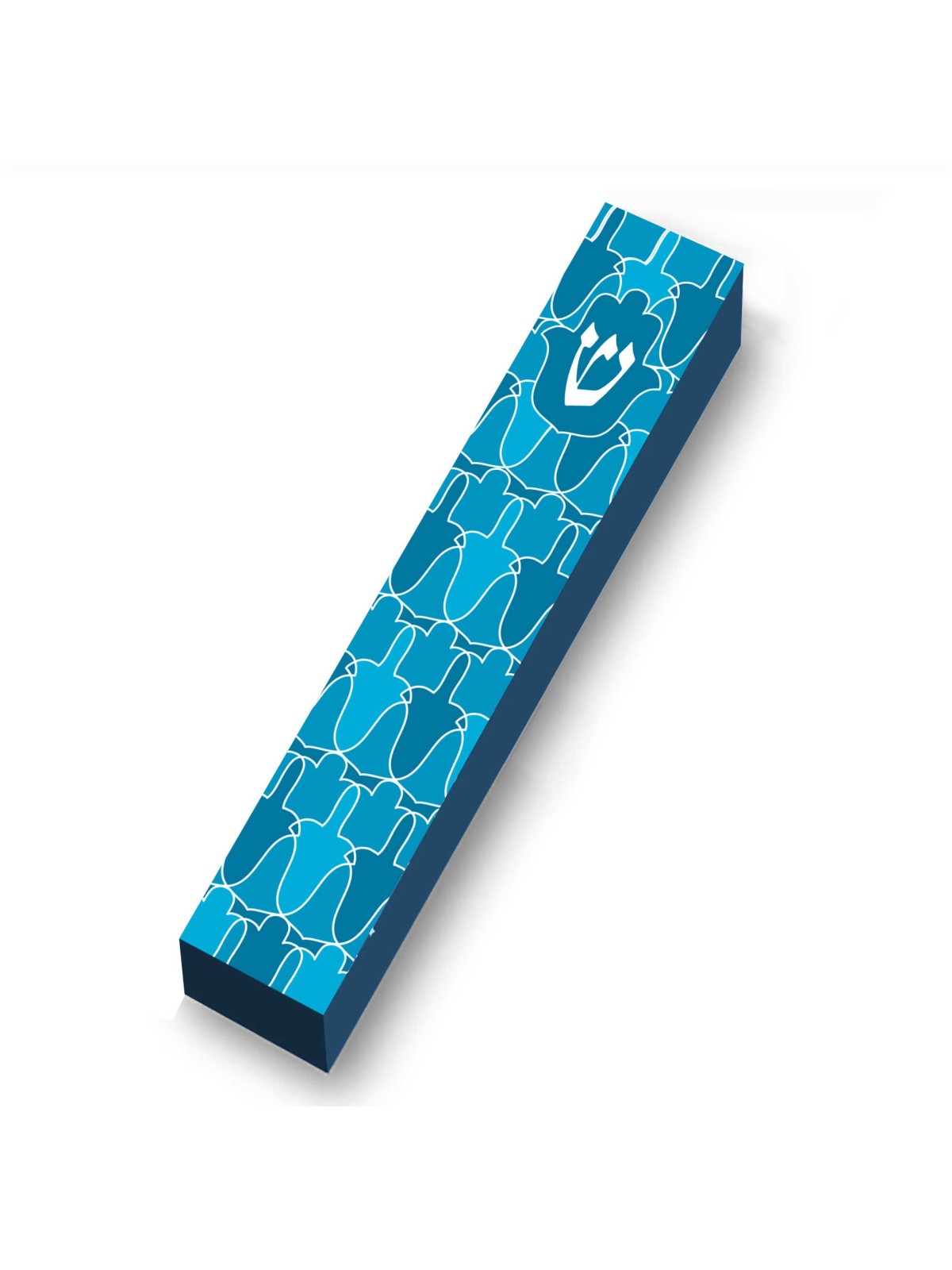 Aqua Hamsa Pattern Wood Mezuzah Case | Mezuzahs | Judaica