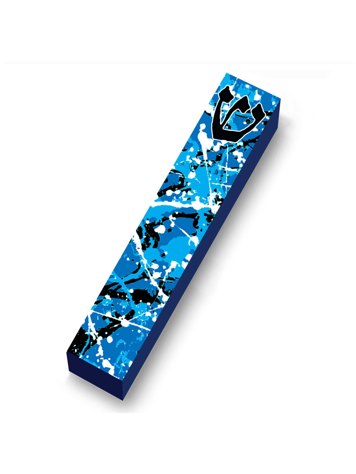 Blue Paint Splatters Wood Mezuzah Case | Mezuzahs | Judaica