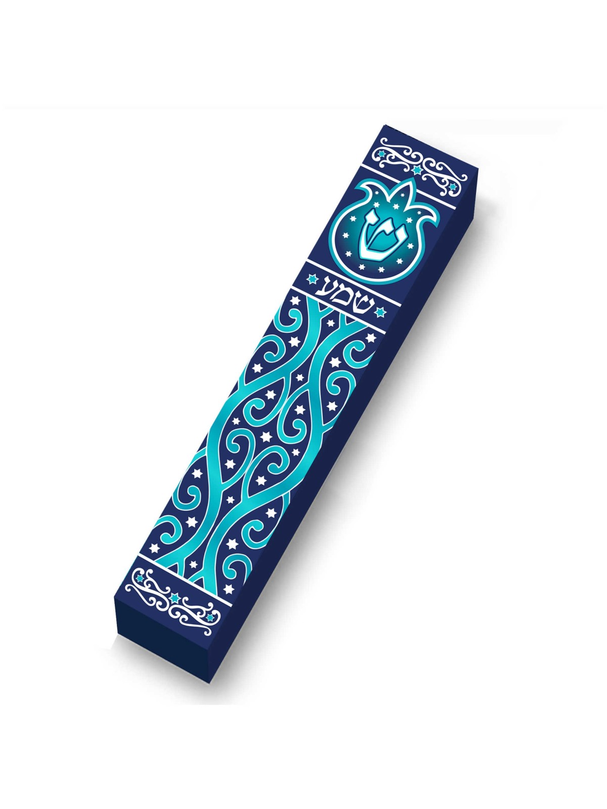 Aqua Pomegranate Wood Mezuzah Case | Mezuzahs | Judaica