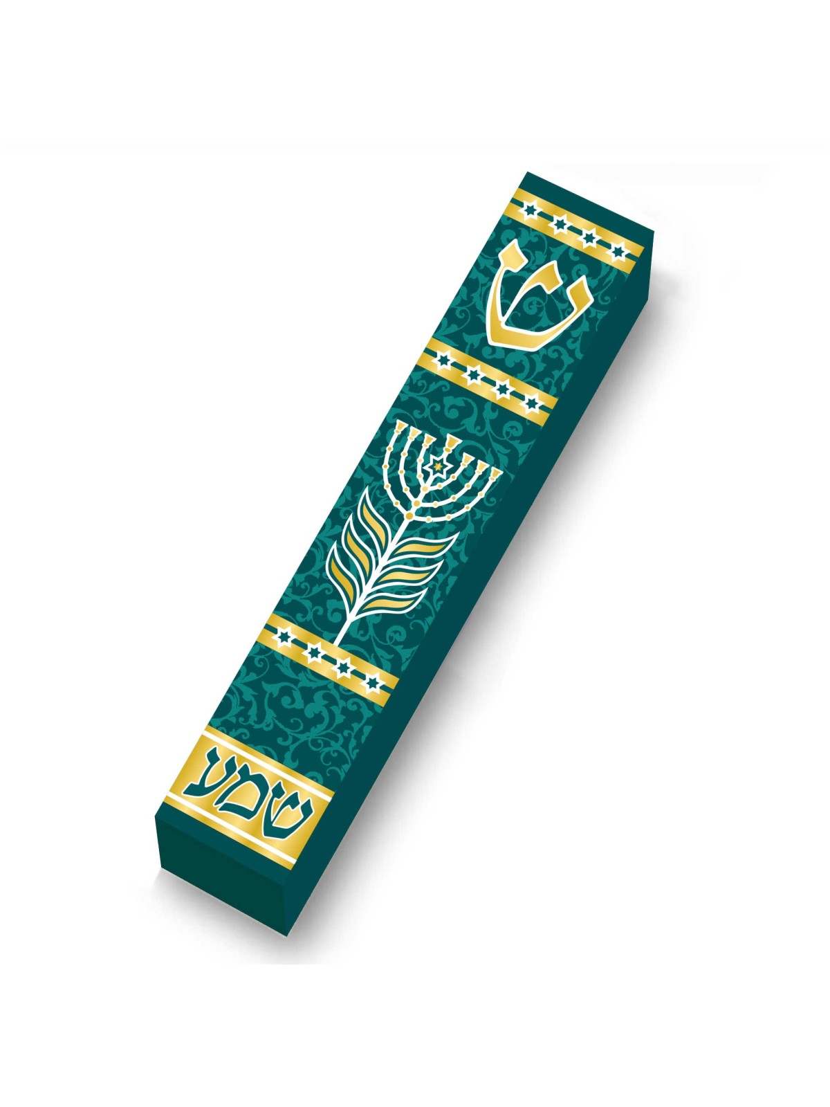 Green Menorah Shema Wood Mezuzah Case | Mezuzahs | Judaica