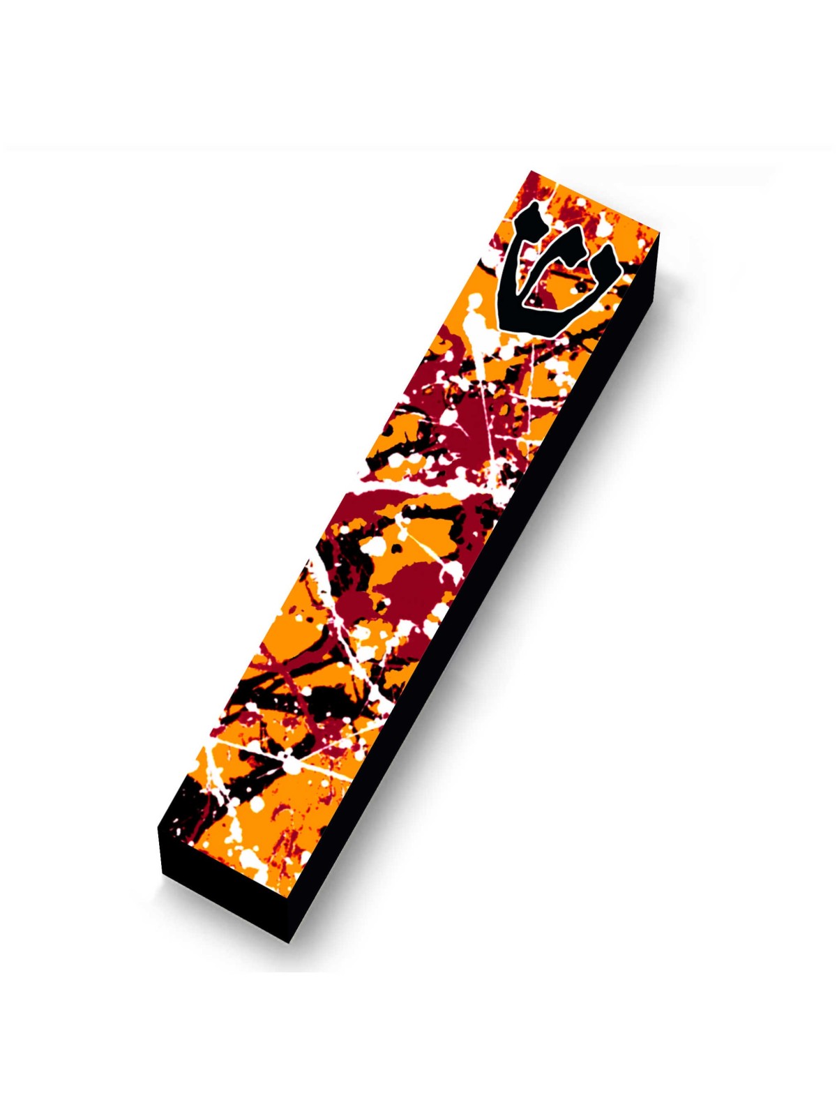 Orange Paint Splatters Wood Mezuzah Case | Mezuzahs | Judaica