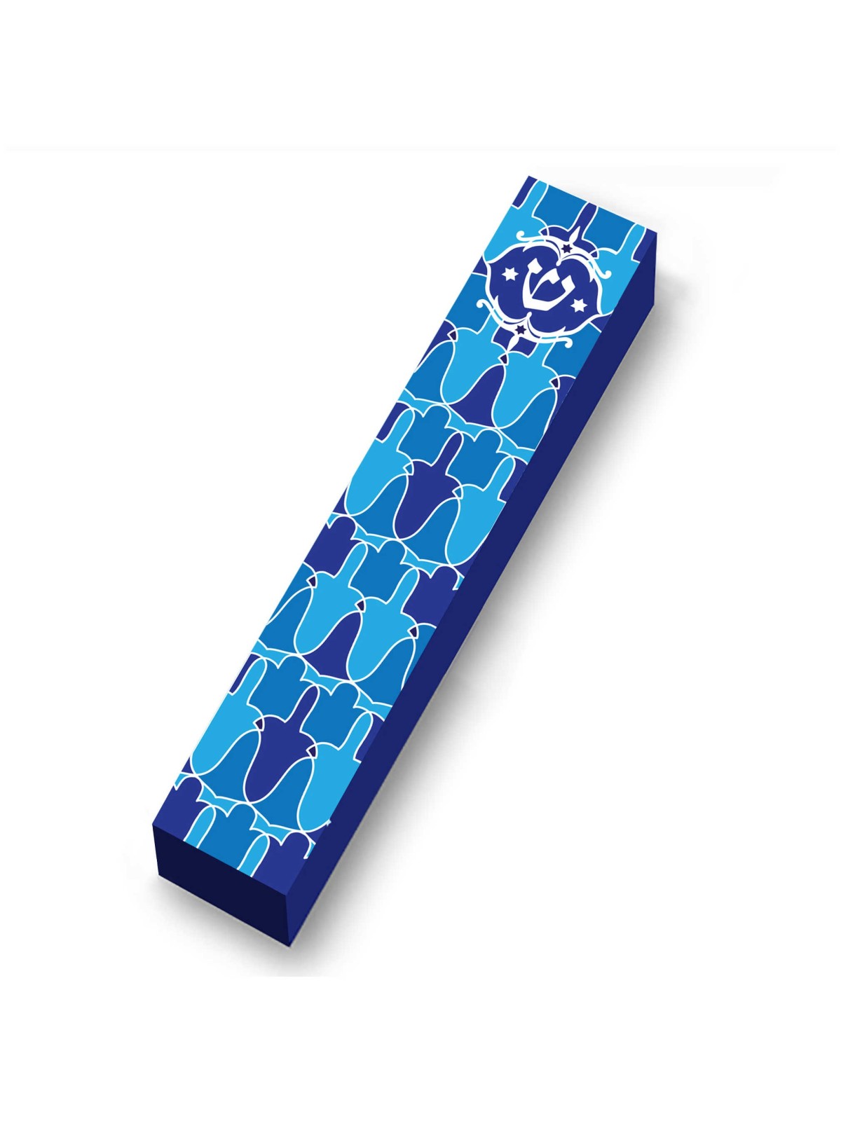 Blue Hamsa Pattern Wood Mezuzah Case | Mezuzahs | Judaica